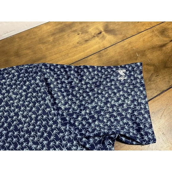 Maelreg Men's Performance Golf Polo Shirt Navy Palm Trees AOP Size Large - Picture 2 of 10